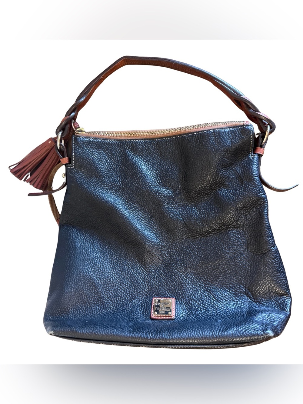 Dooney and Bourke Retired Black Pebble Leather Twisted Shoulder Strap Hobo Bag